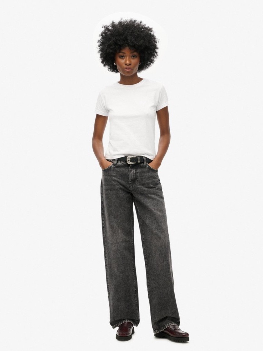 Superdry Mid Rise Wide Leg Jeans Black Wash 28/30 New